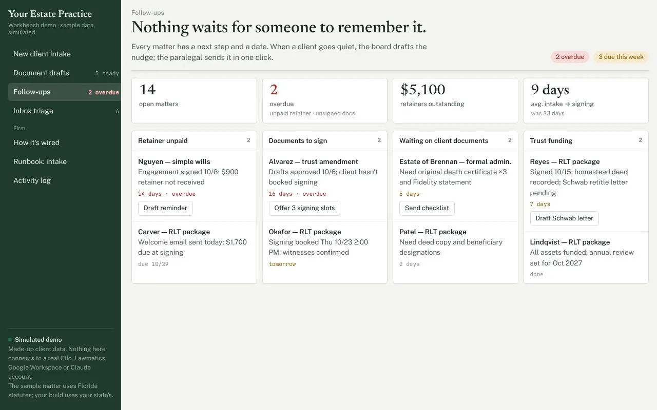 Sample Follow-ups screen of Sable Law